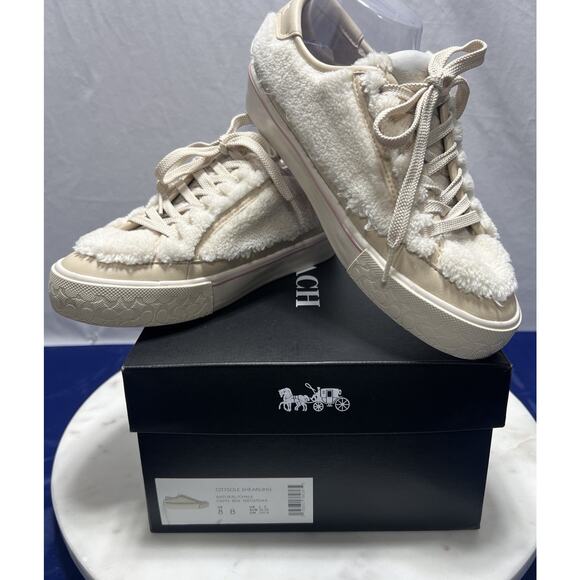 Coach City Sole Shearling Platform Sneakers Shoes Natural Chalk Women Size 8 - Picture 13 of 16